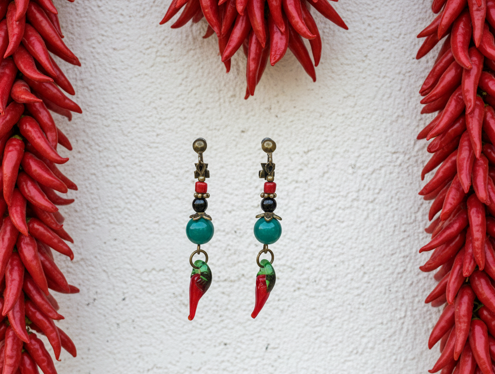 New Mexico Red Chili Bronze earrings