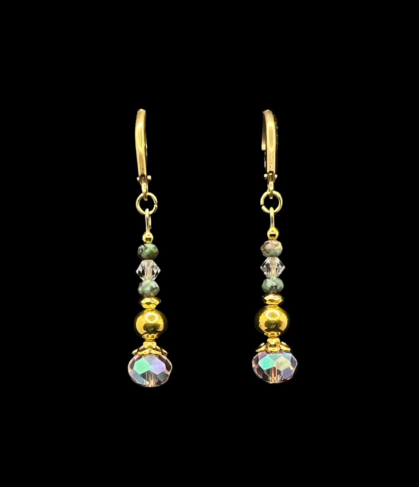 Pink Crystal & Turquoise Lever-Back Earrings