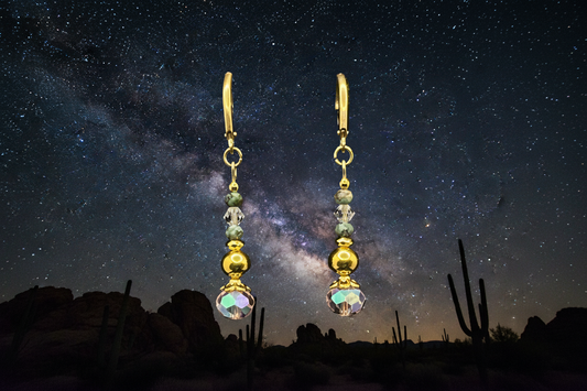 Pink Crystal & Turquoise Lever-Back Earrings