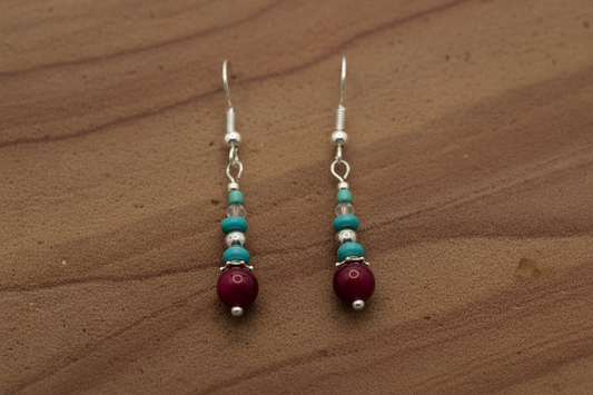 Red Tiger Eye and Turquoise Earrings