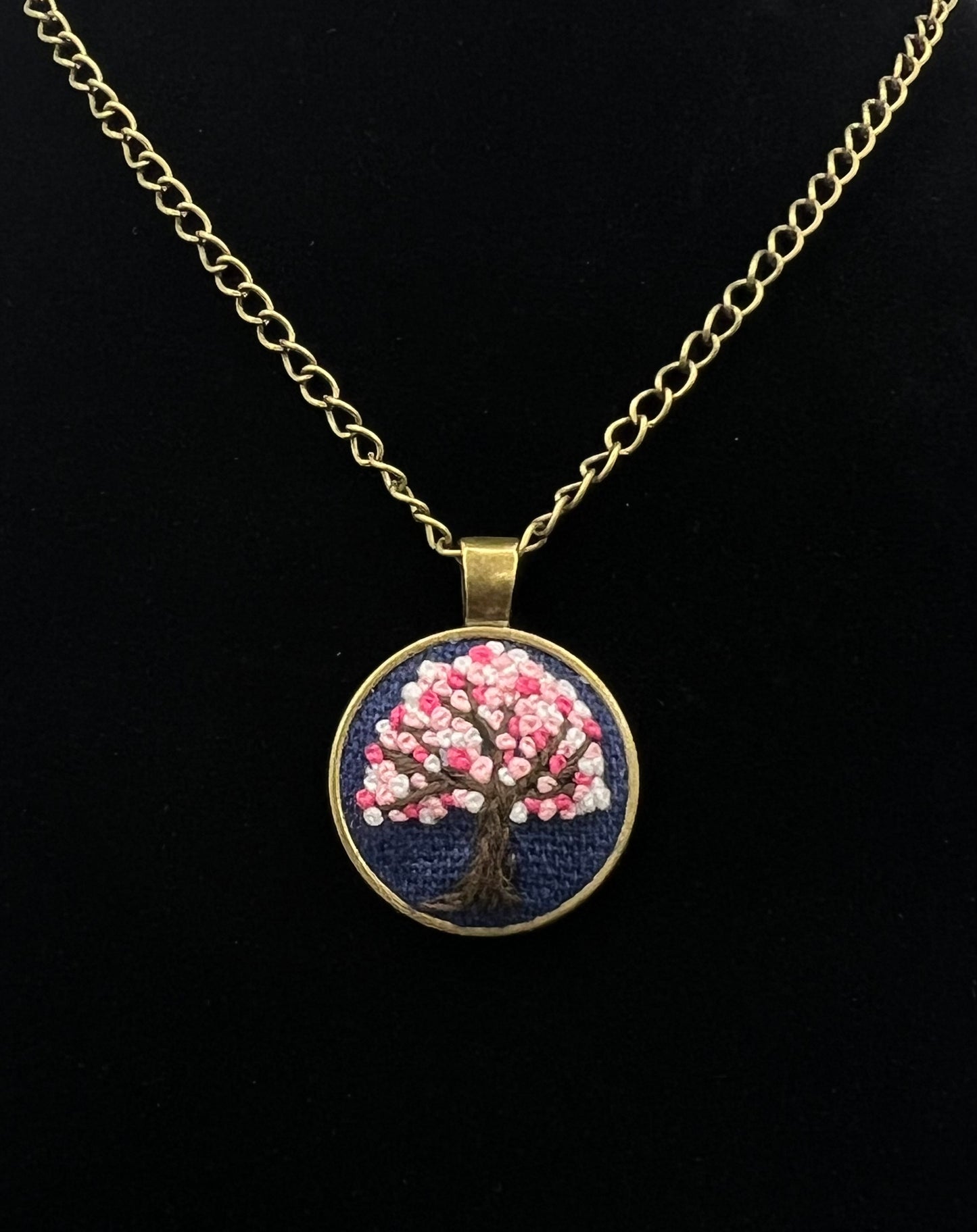 Cherry Blossom Bronze Embroidered Pendant