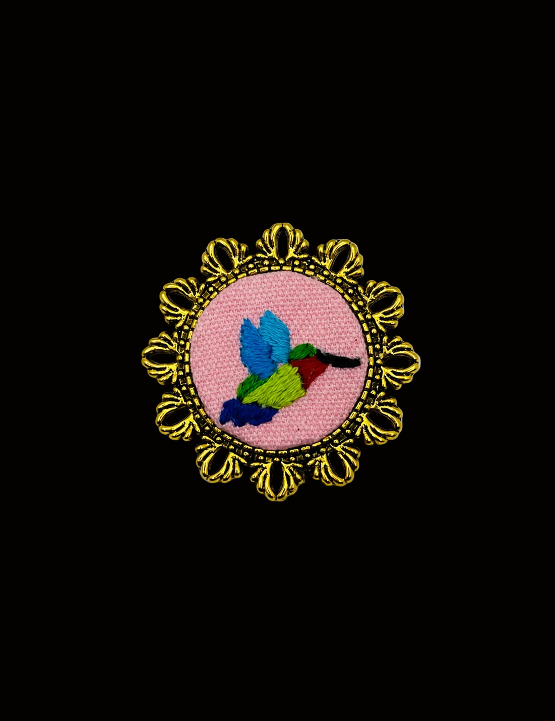 Embroidered Hummingbird Brooch