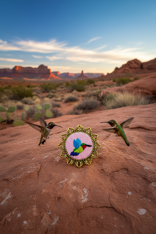 Embroidered Hummingbird Brooch