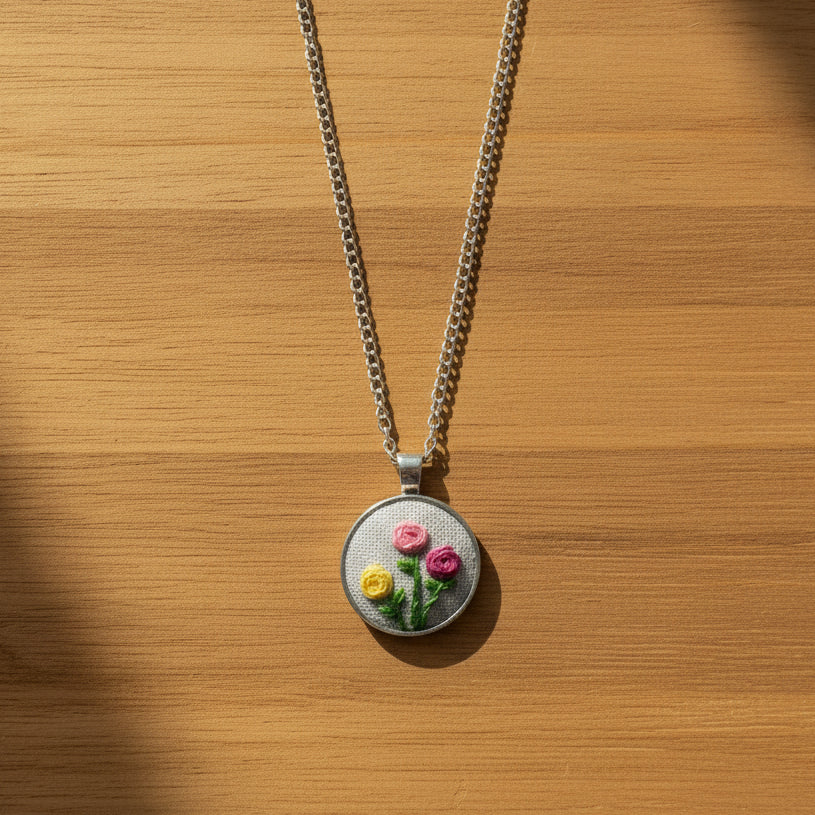Embroidered Flower Pendant