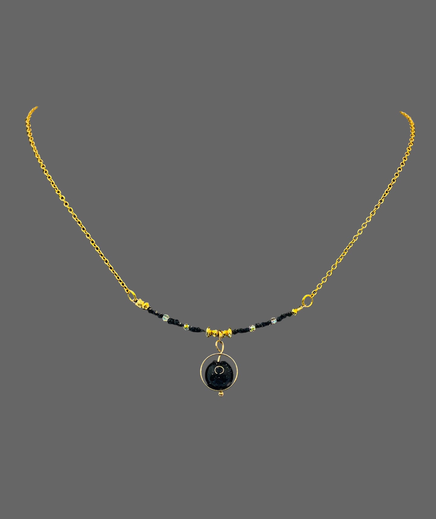 Blue Goldstone Beaded Wire Chain Necklace