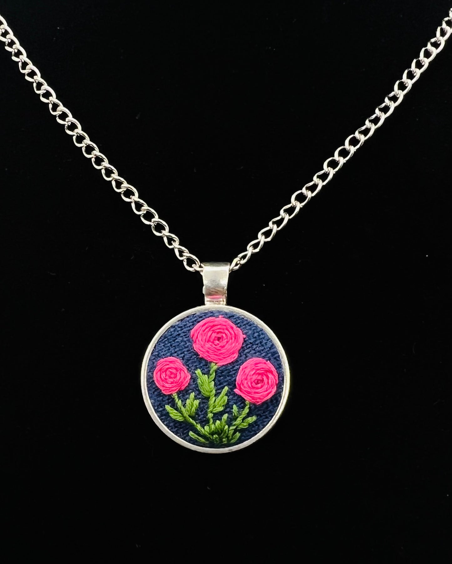 Red Peony Embroidered Pendant