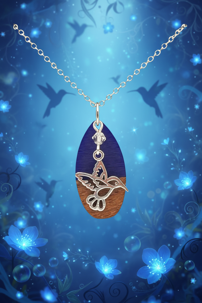 Hummingbird Epoxy Resin/Wood Necklace