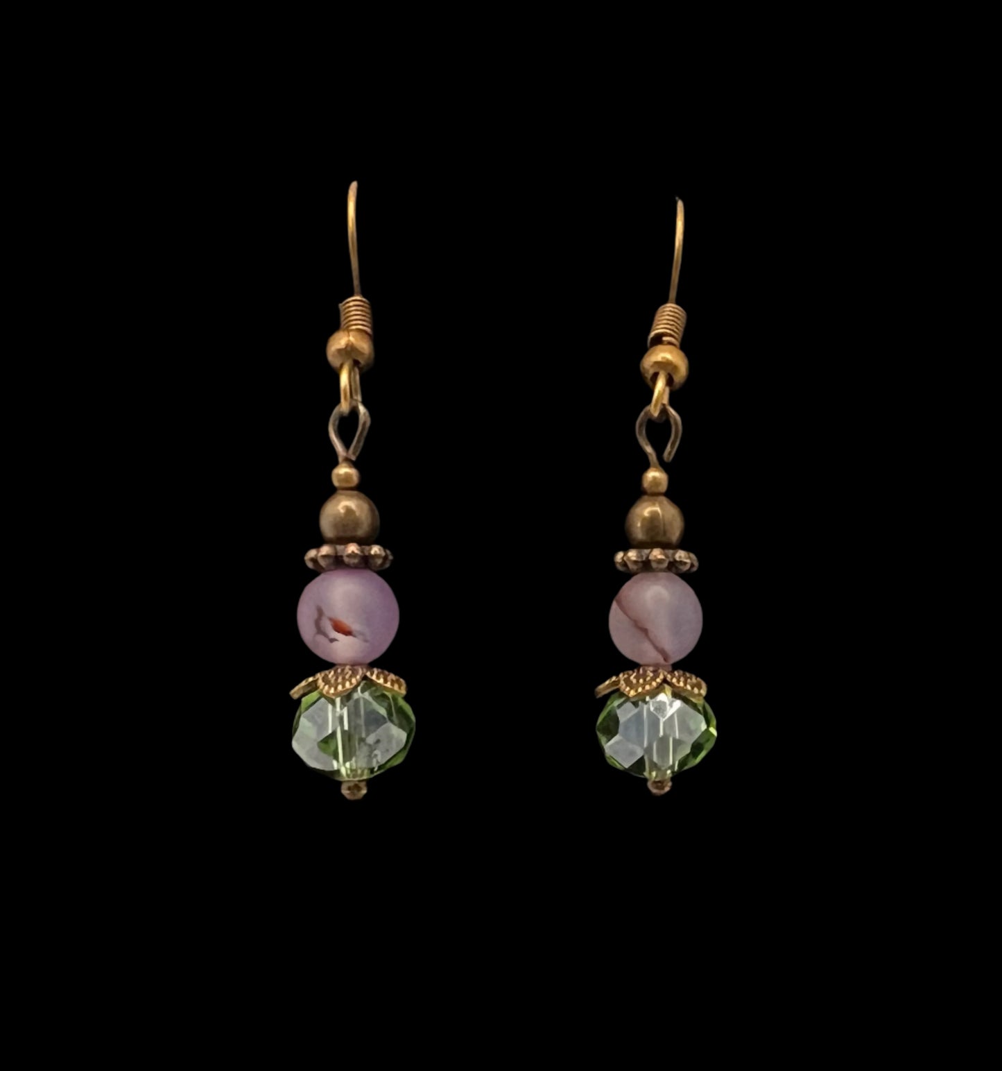Emerald Green & Purple Beaded Earrings