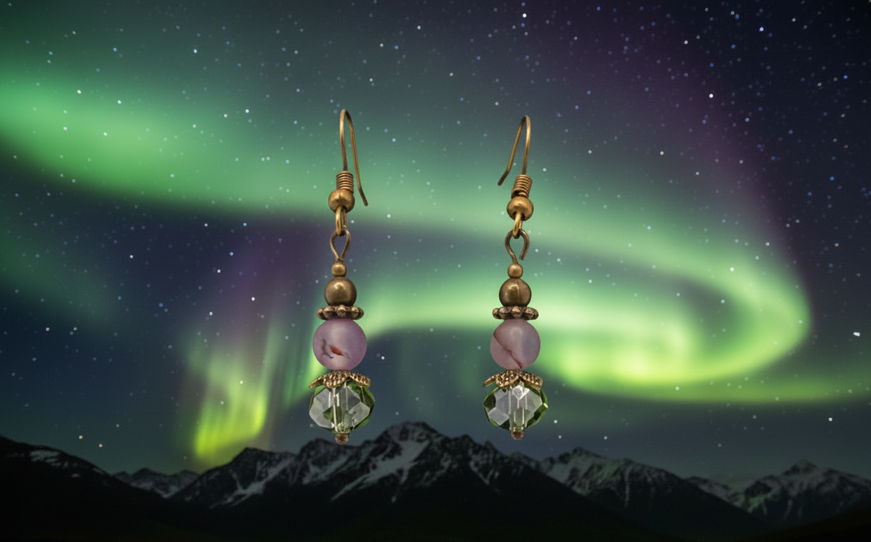 Emerald Green & Purple Beaded Earrings