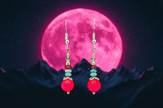 Hot Pink, Turquoise & Garnet Beaded Earrings