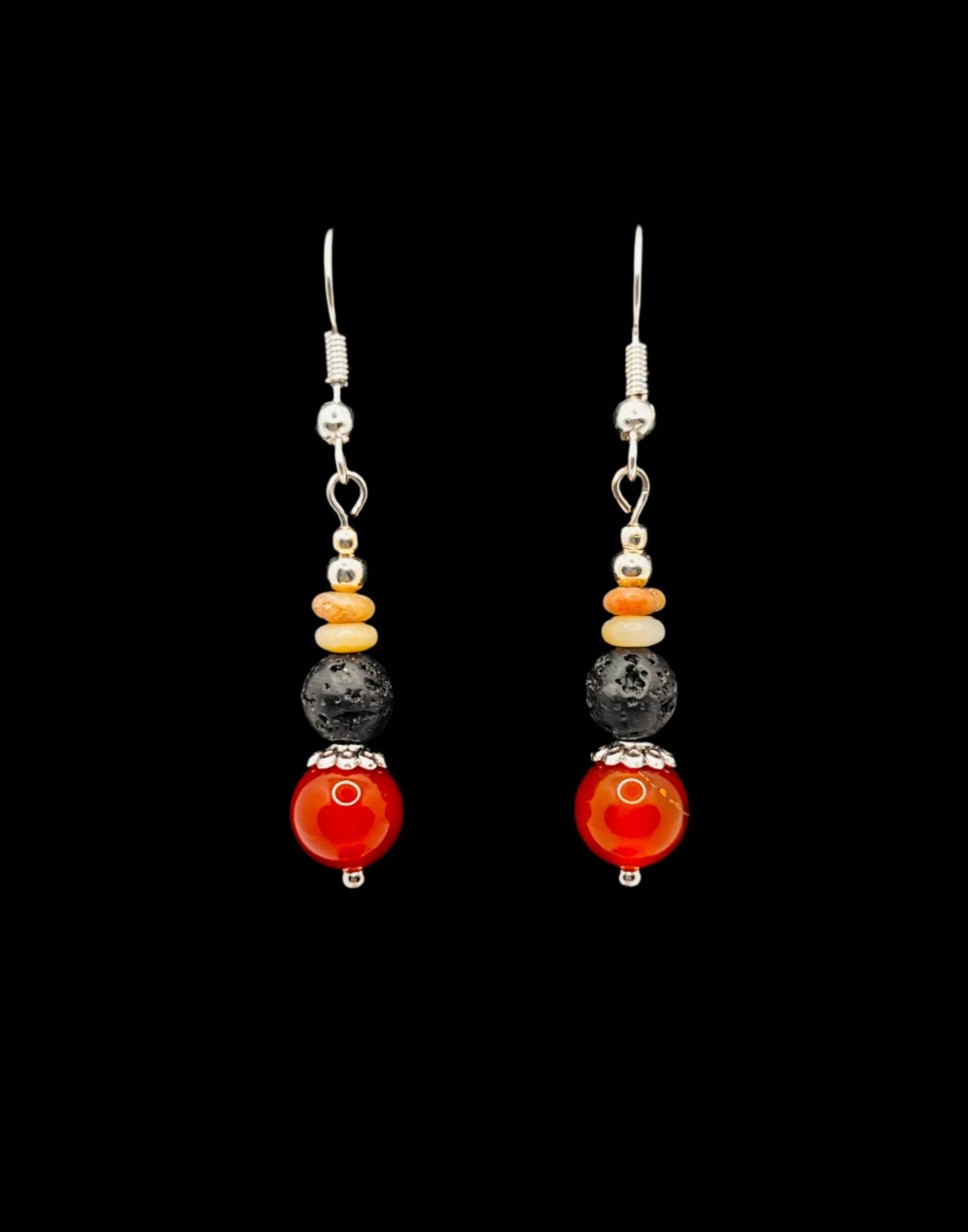 Red Agate, Lava Stone & Rondelle Jasper Beaded Earrings