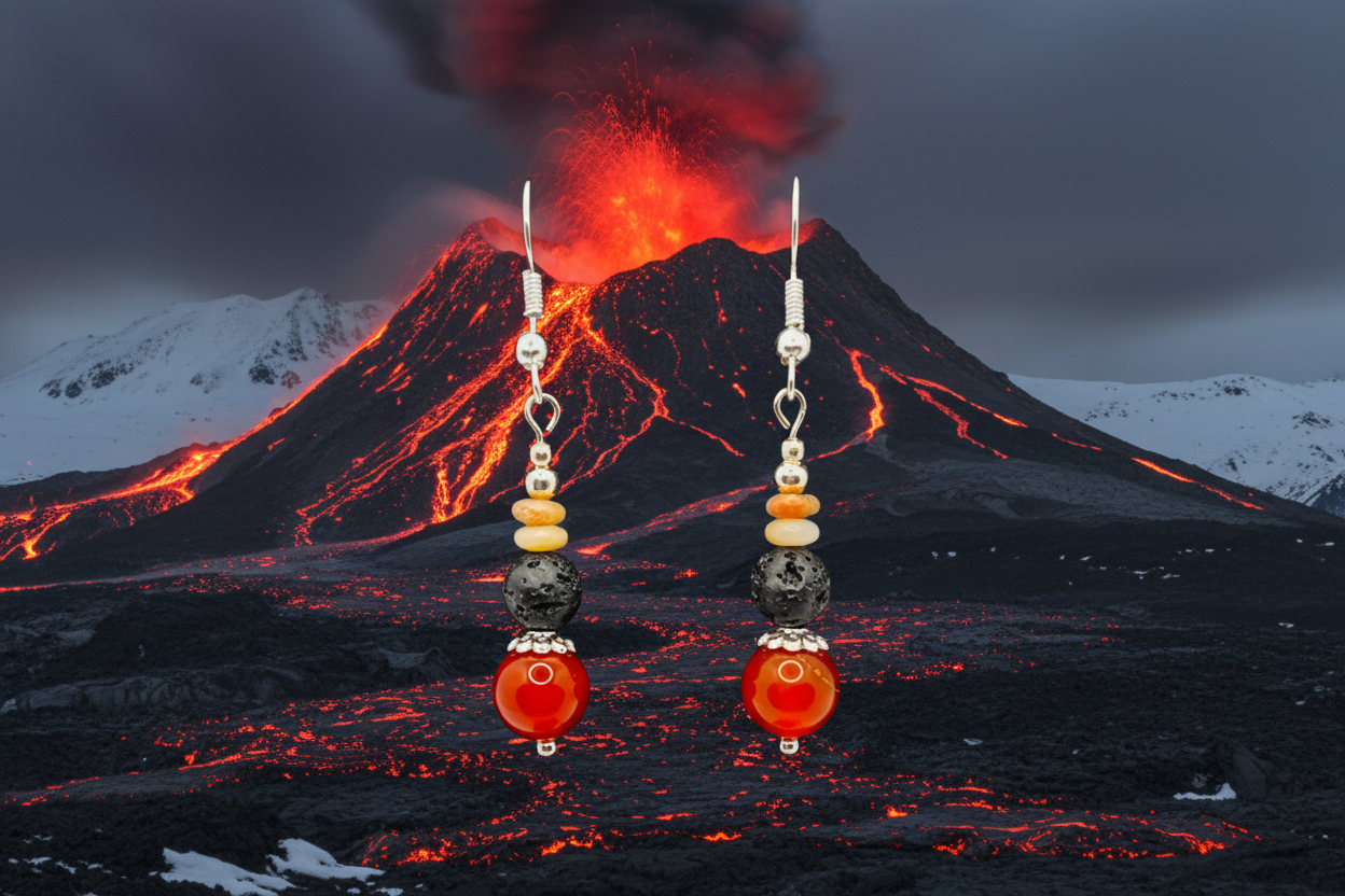 Red Agate, Lava Stone & Rondelle Jasper Beaded Earrings