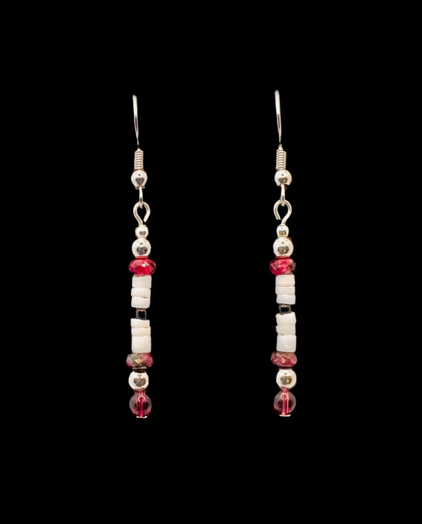 Alexandrite, Amethyst, White & Brown Heishi Shell Dangle Earrings