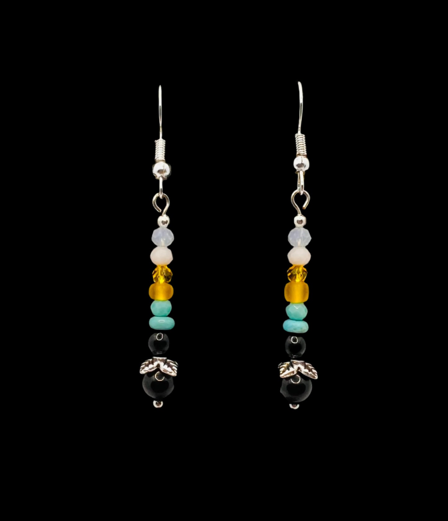 Turquoise, Yellow, black and White Beaded Earrings