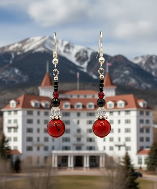 Red, Black & Shattered Glass Dangle Earrings
