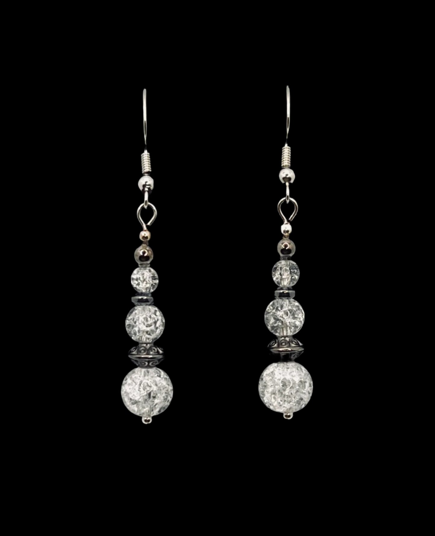 Hematite and Clear Shattered Glass Earrings