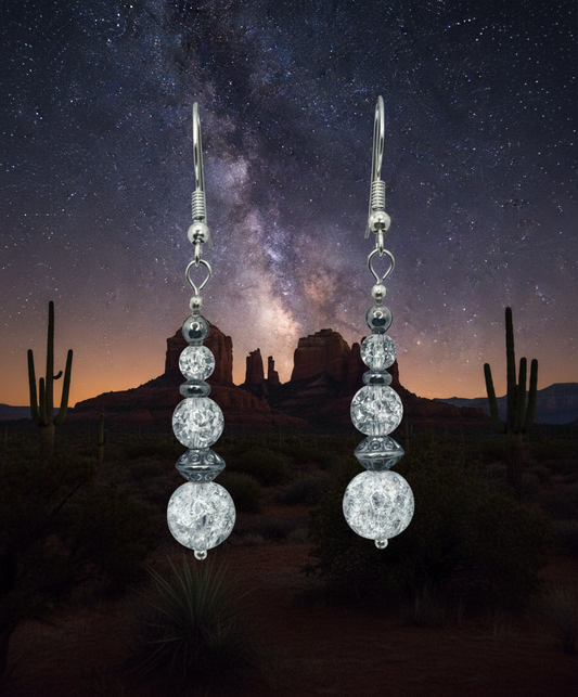 Hematite and Clear Shattered Glass Earrings
