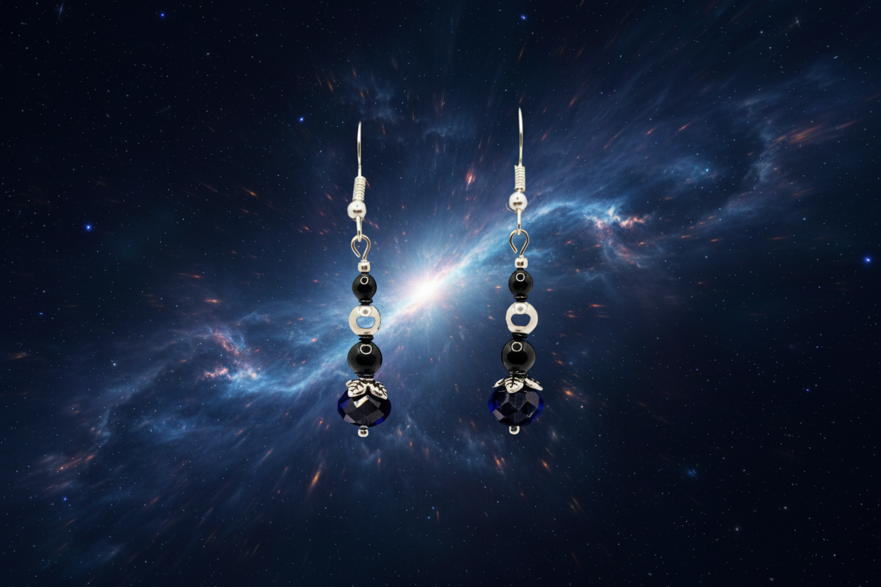 Dark Blue and Black Dangle Earrings