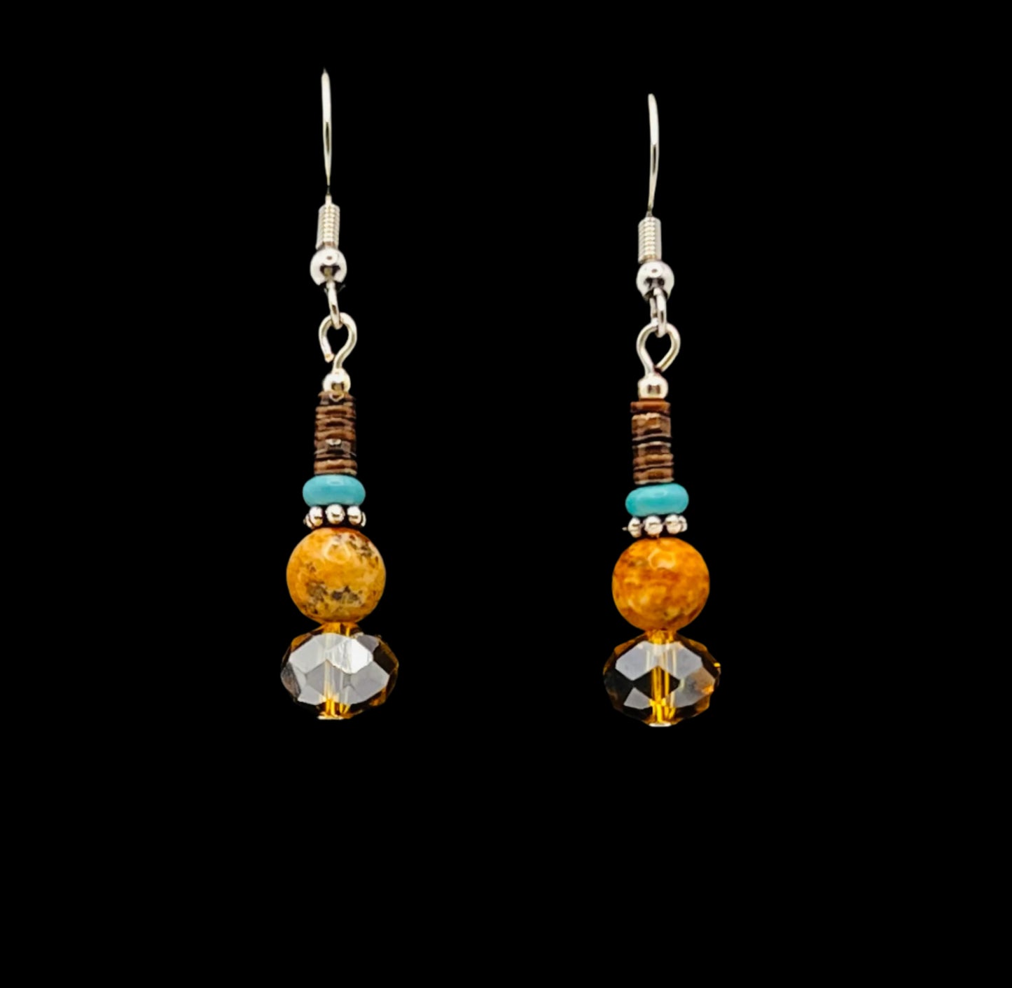 Turquoise, Heishi Shell, Jasper Dangle Earrings