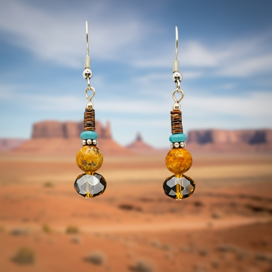 Turquoise, Heishi Shell, Jasper Dangle Earrings
