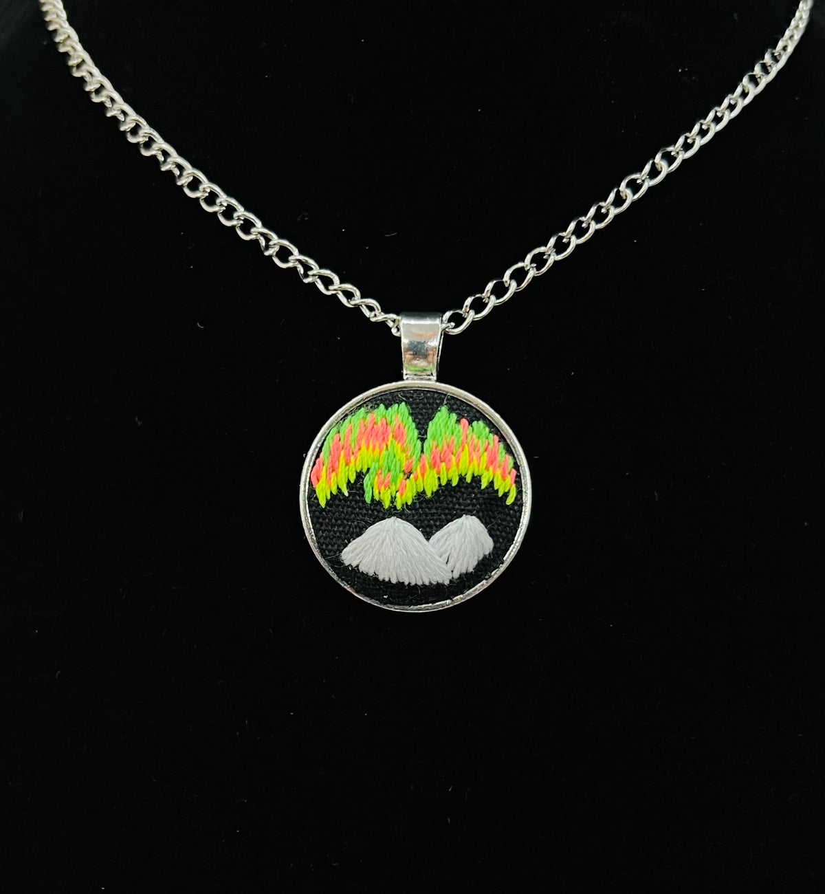 Neon Northern Lights Embroidered Pendant
