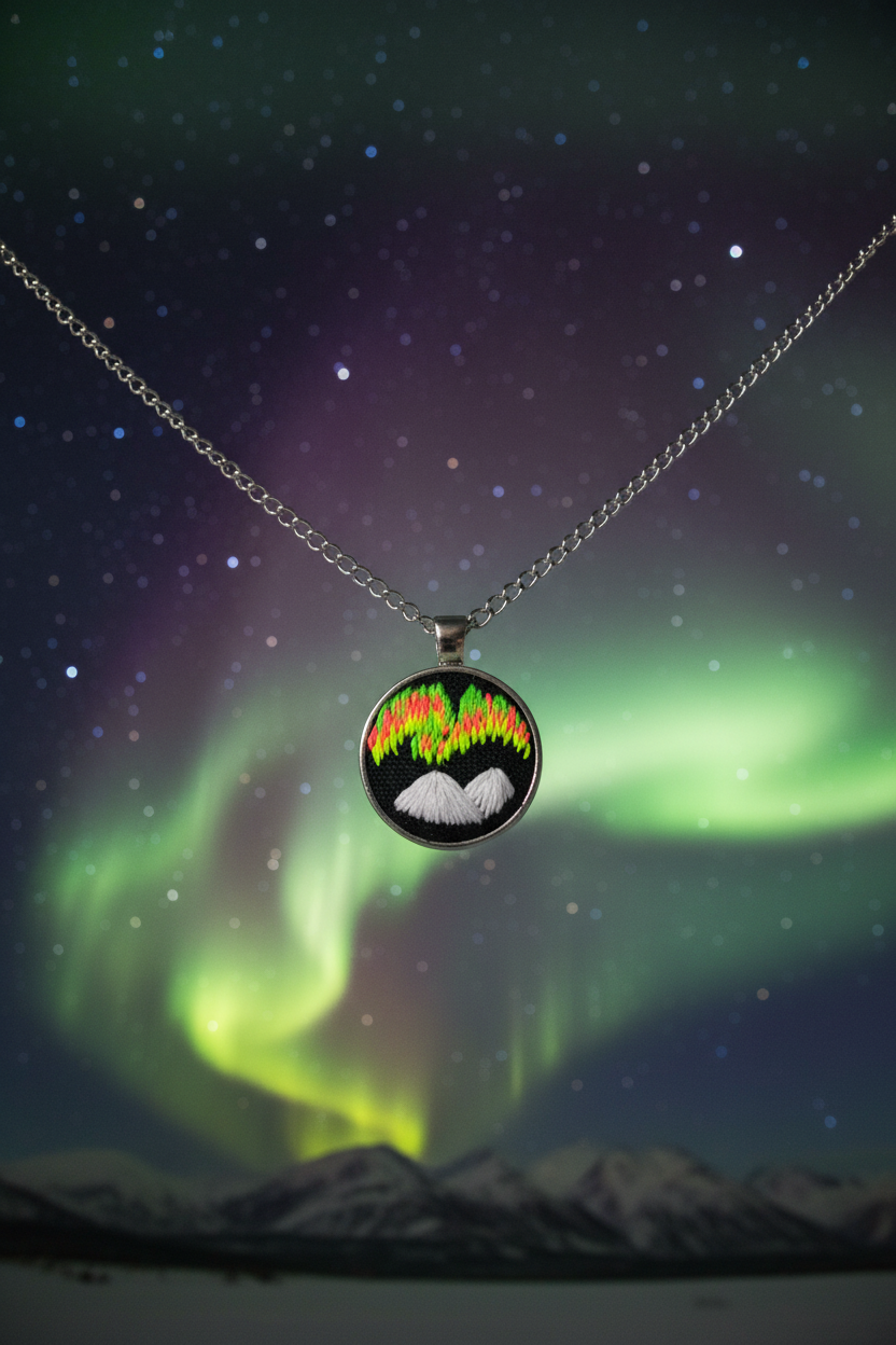Neon Northern Lights Embroidered Pendant