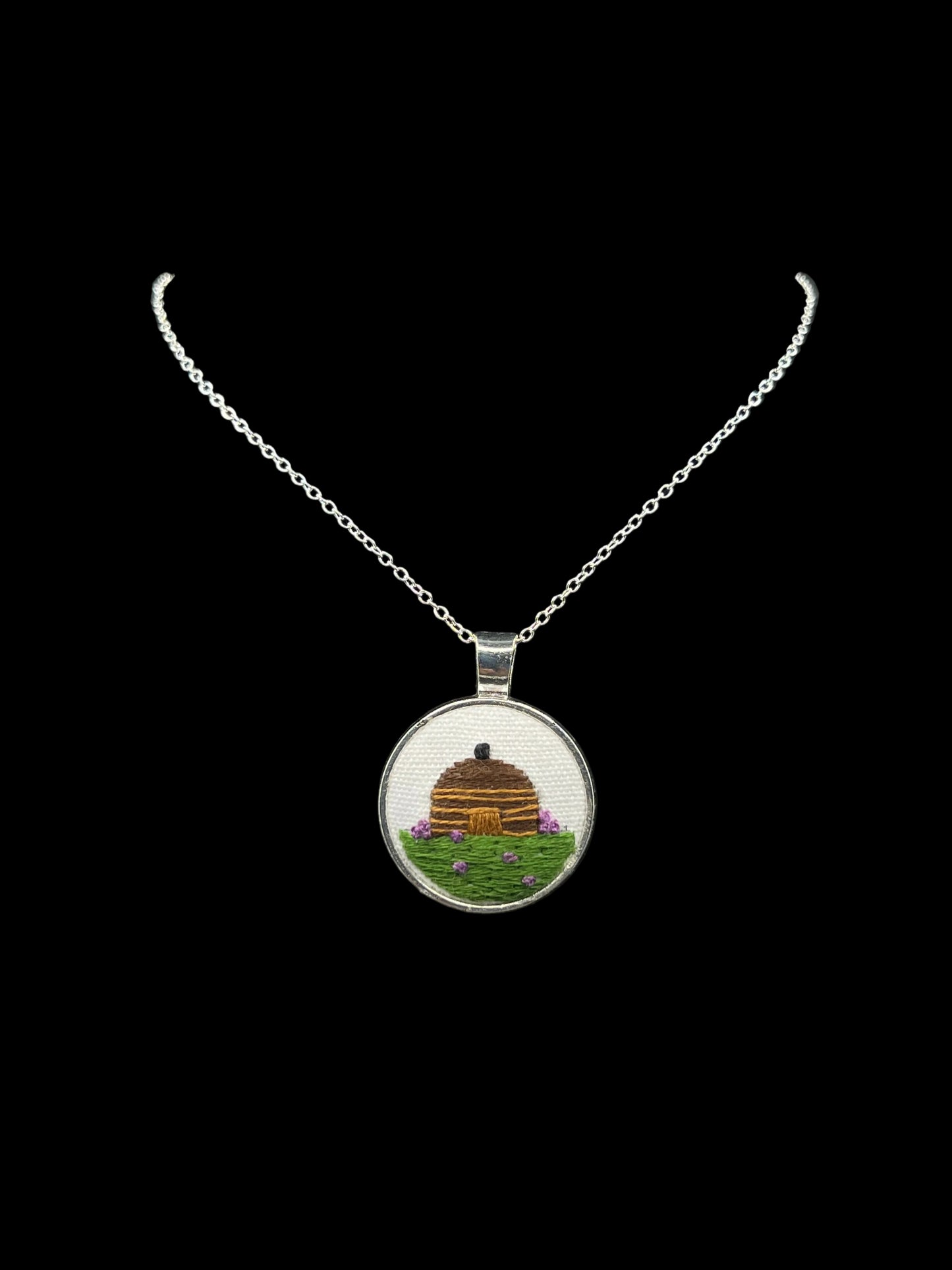 Navajo Hogan Purple Flower Pendant