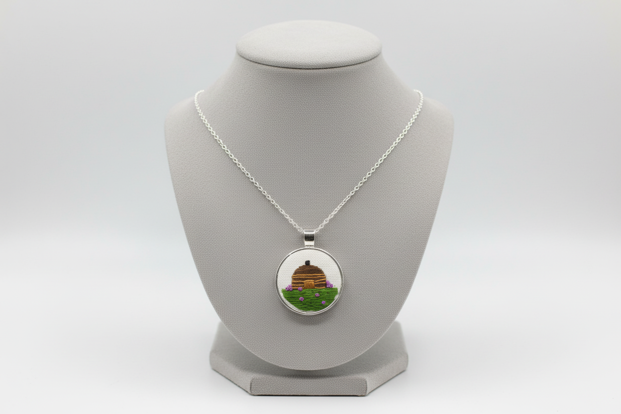 Navajo Hogan Purple Flower Pendant