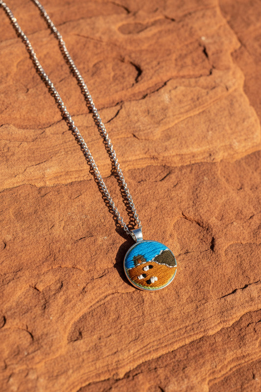 Embroidered Navajo Landscape Pendant