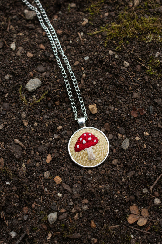 Embroidered Mushroom Pendant