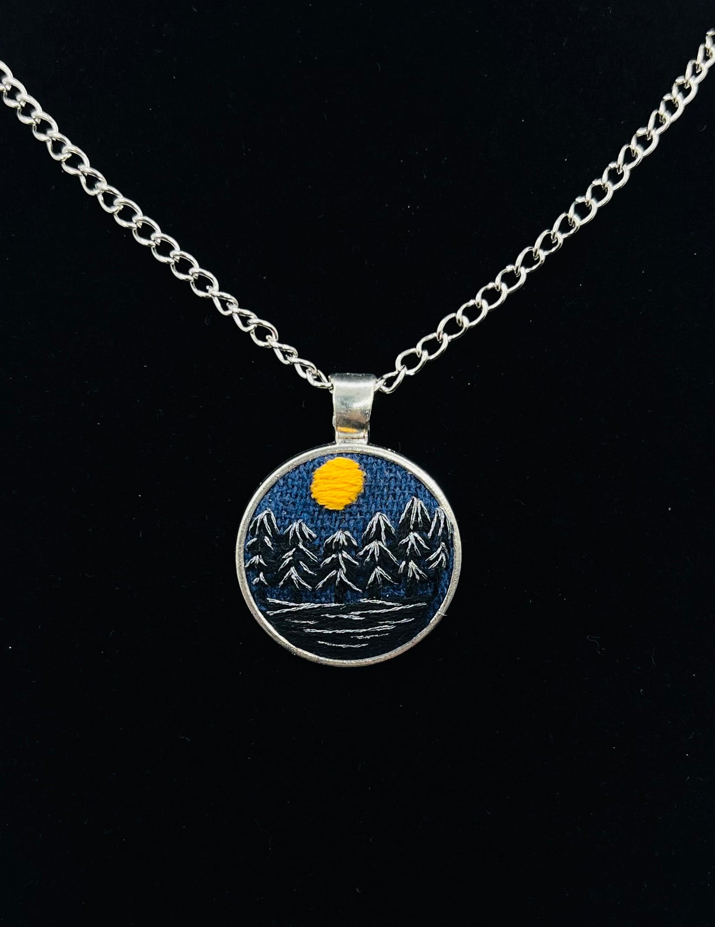 Night Forest Embroidered Pendant