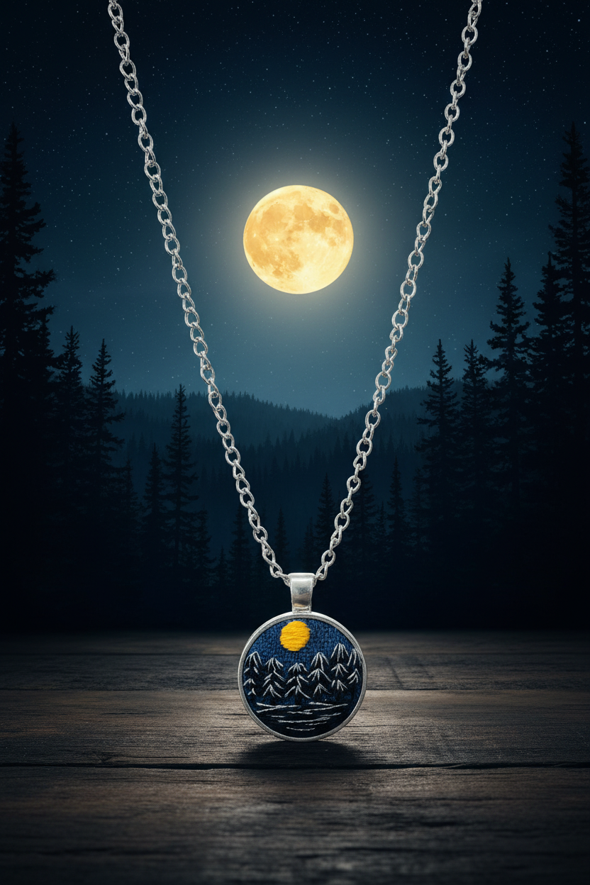 Night Forest Embroidered Pendant