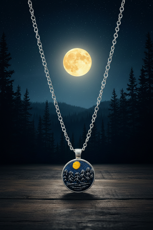 Night Forest Embroidered Pendant