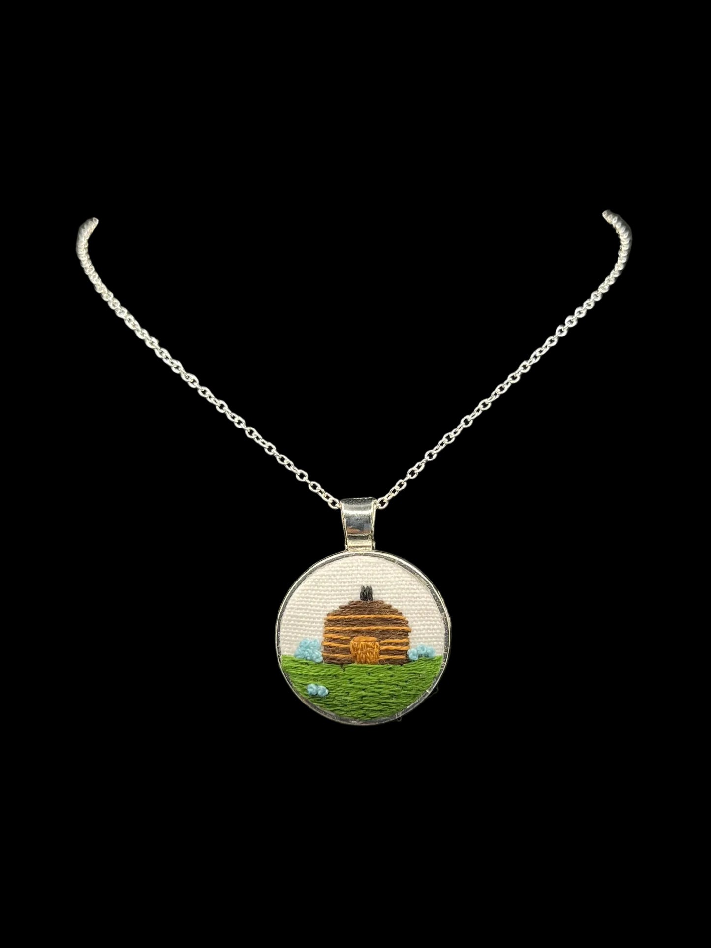 Navajo Hogan Blue Flower Pendant