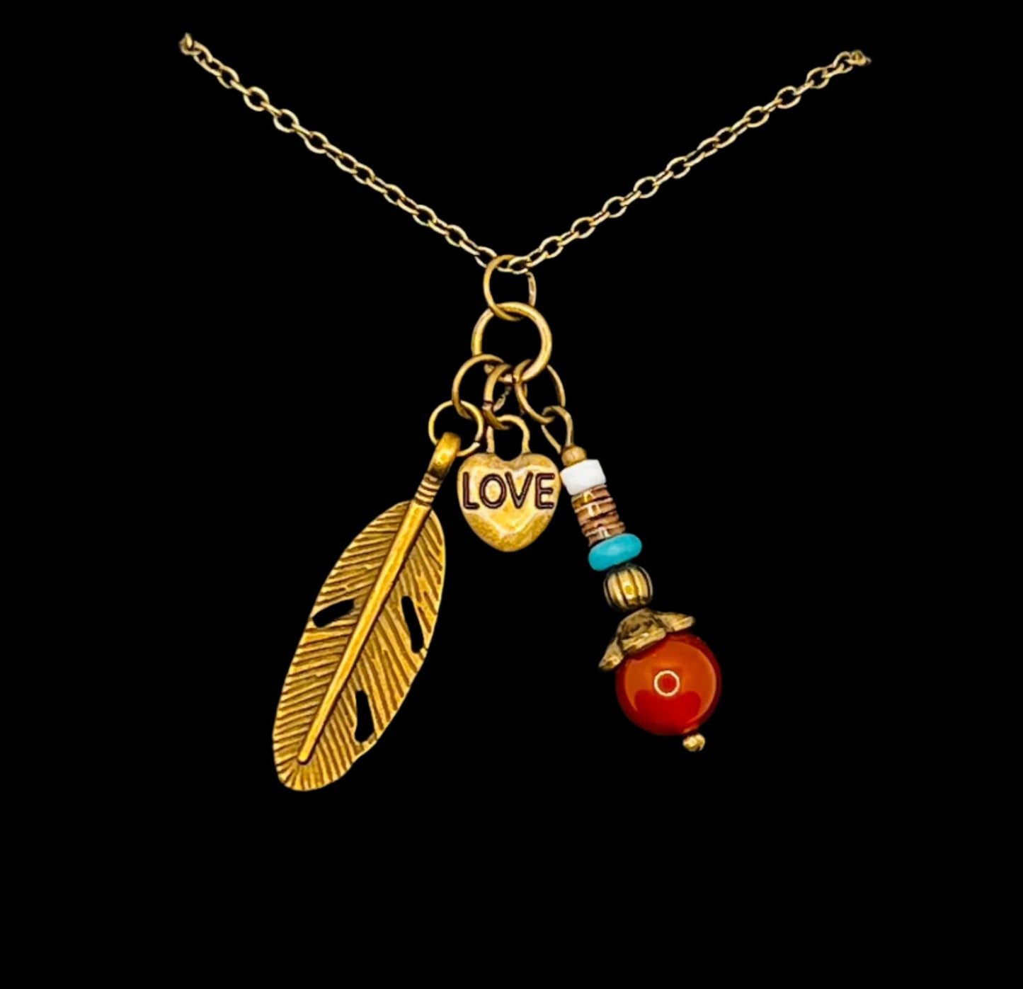 Bronze Feather & Love Necklace