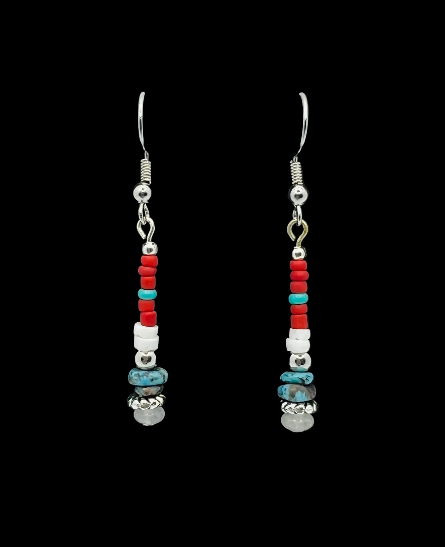 Turquoise, Coral & White Heishi Shell Earrings
