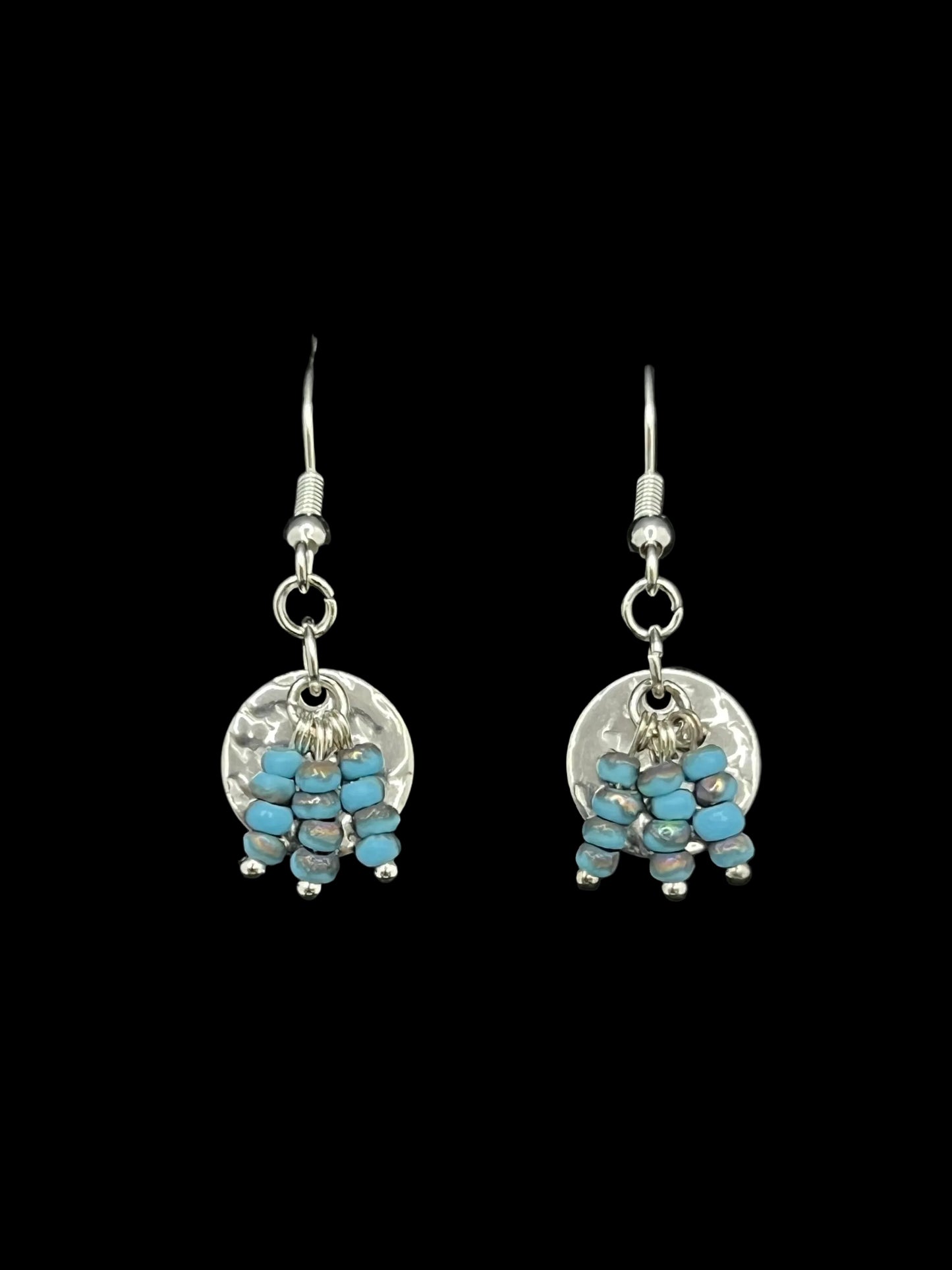 Hammered Round Silver Backing w/ tri tiered Turquoise Beads