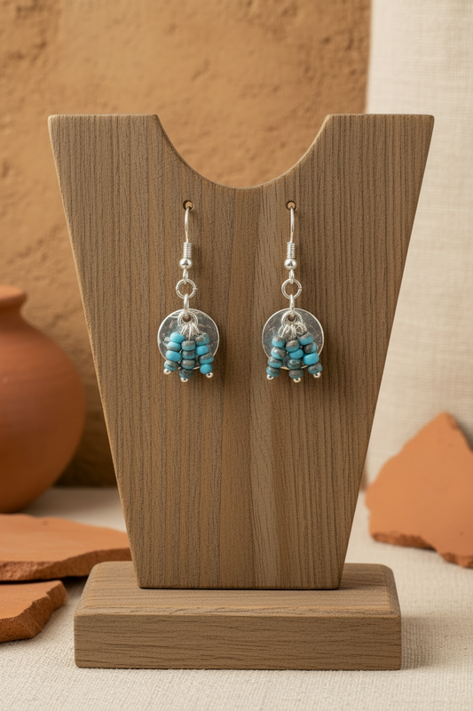 Hammered Round Silver Backing w/ tri tiered Turquoise Beads
