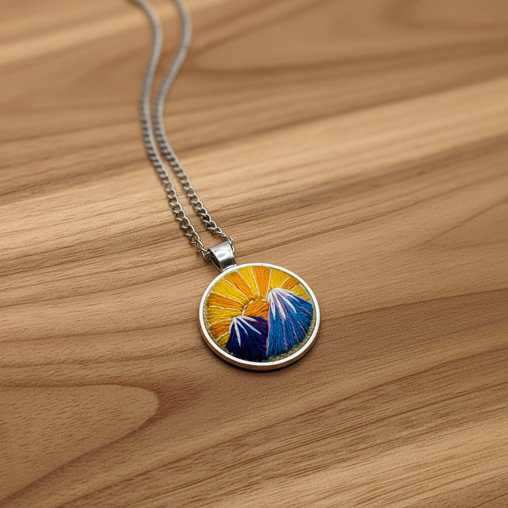 Embroidered Mountain Sunset Pendant