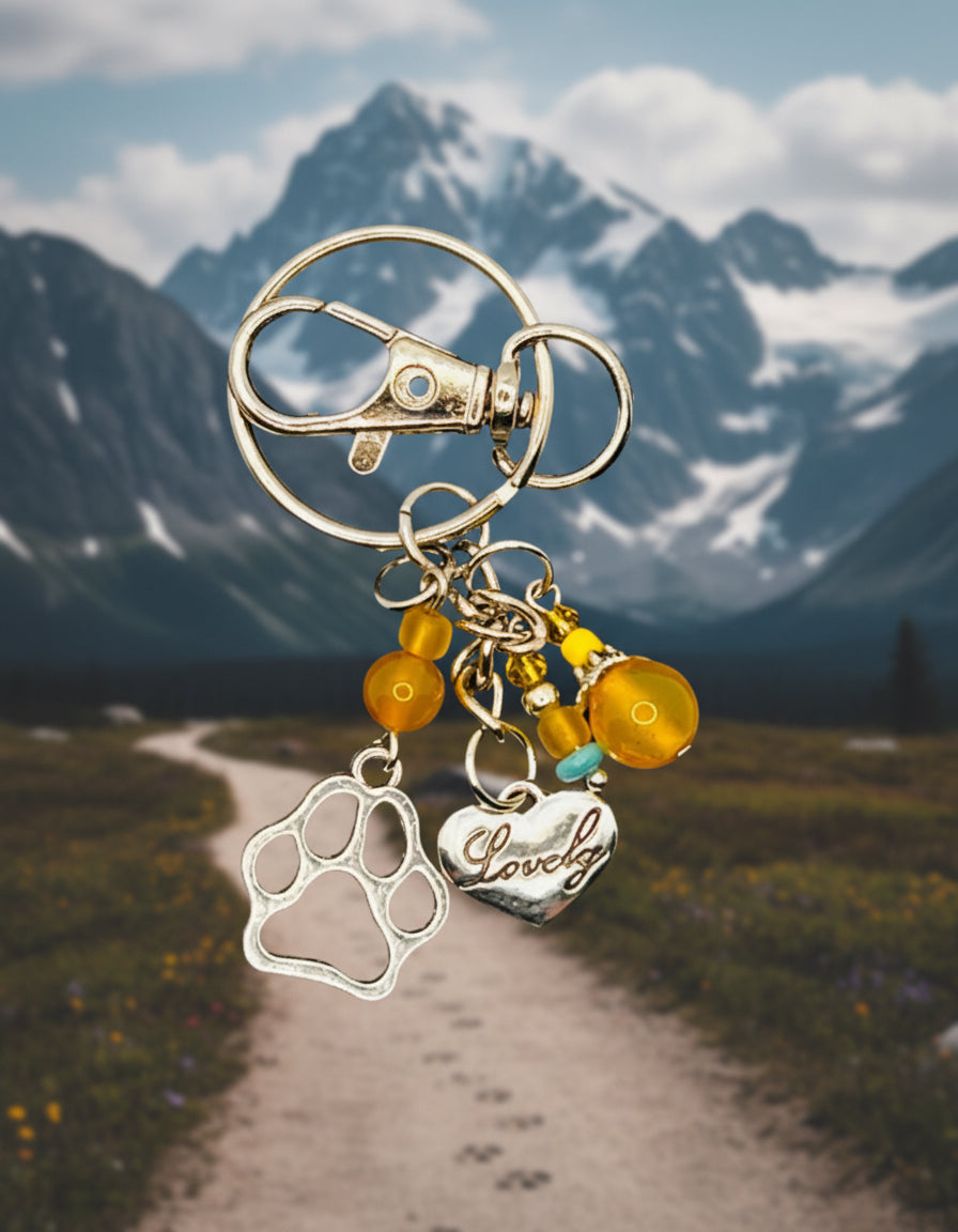 Lovely Mountain Paw Print Key Chain w/ Lobster Clasp