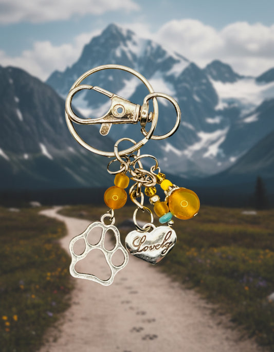 Lovely Mountain Paw Print Key Chain w/ Lobster Clasp