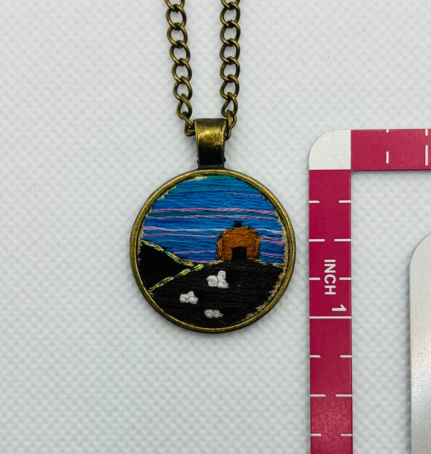 Embroidered Navajo Landscape Pendant