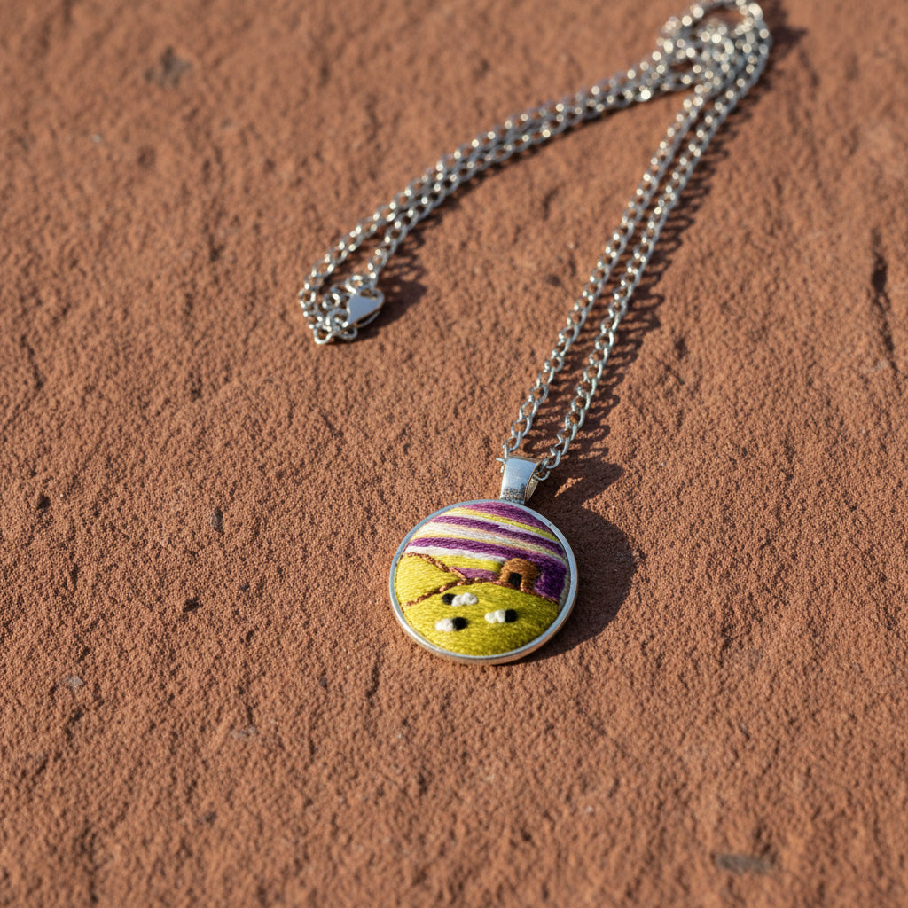 Embroidered Navajo Landscape Pendant