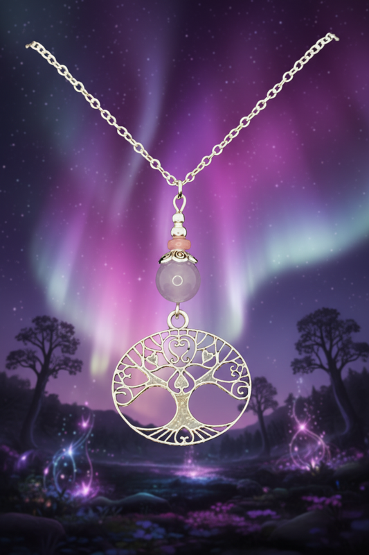 Tree of Life Dangle Necklace (Translucent Purple & Pink)