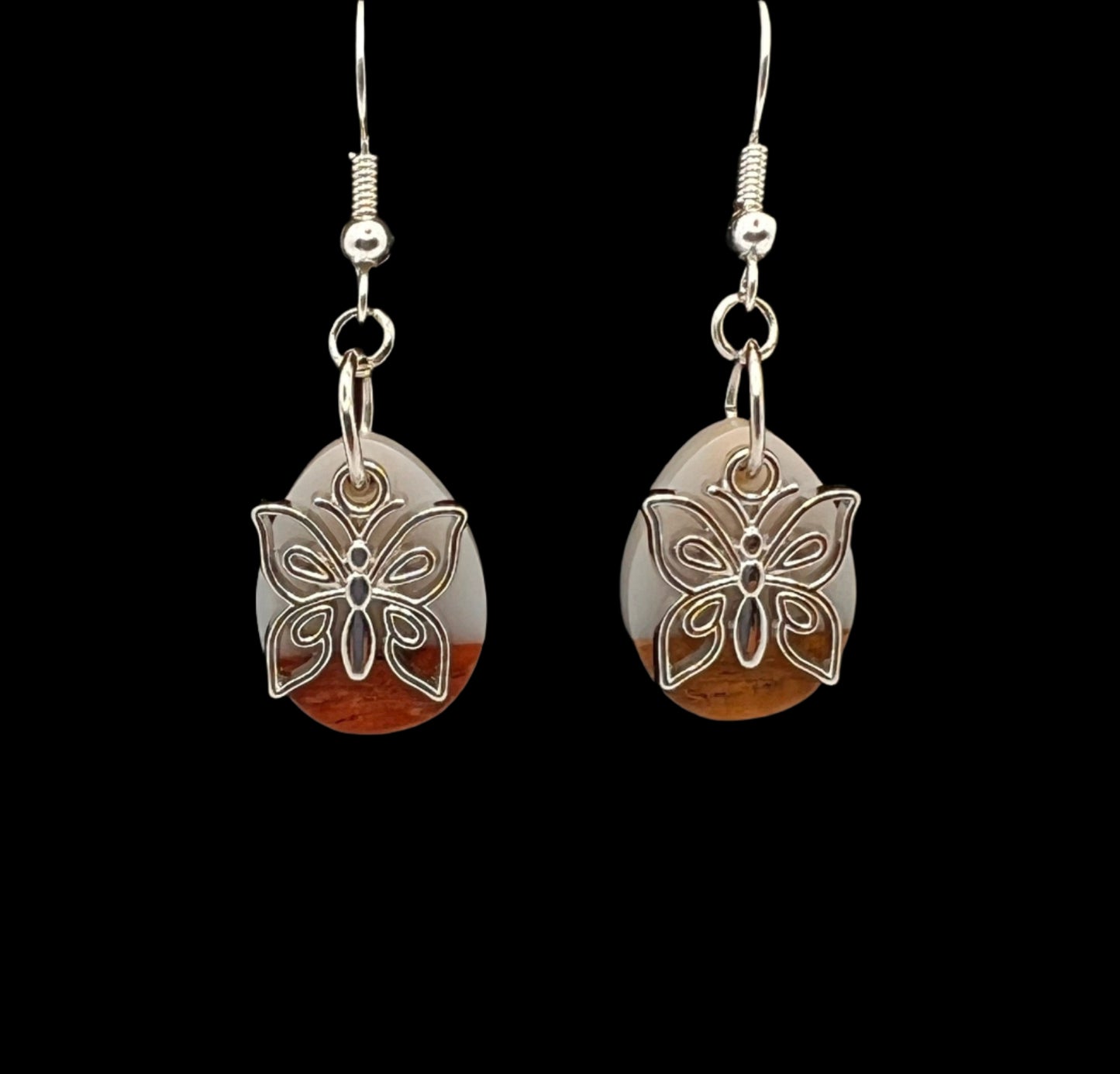 Frost White/Wood Epoxy Butterfly Earrings