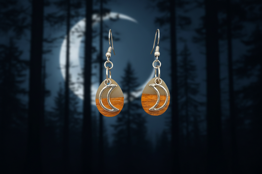 Frost White/Wood Epoxy Moon Earrings