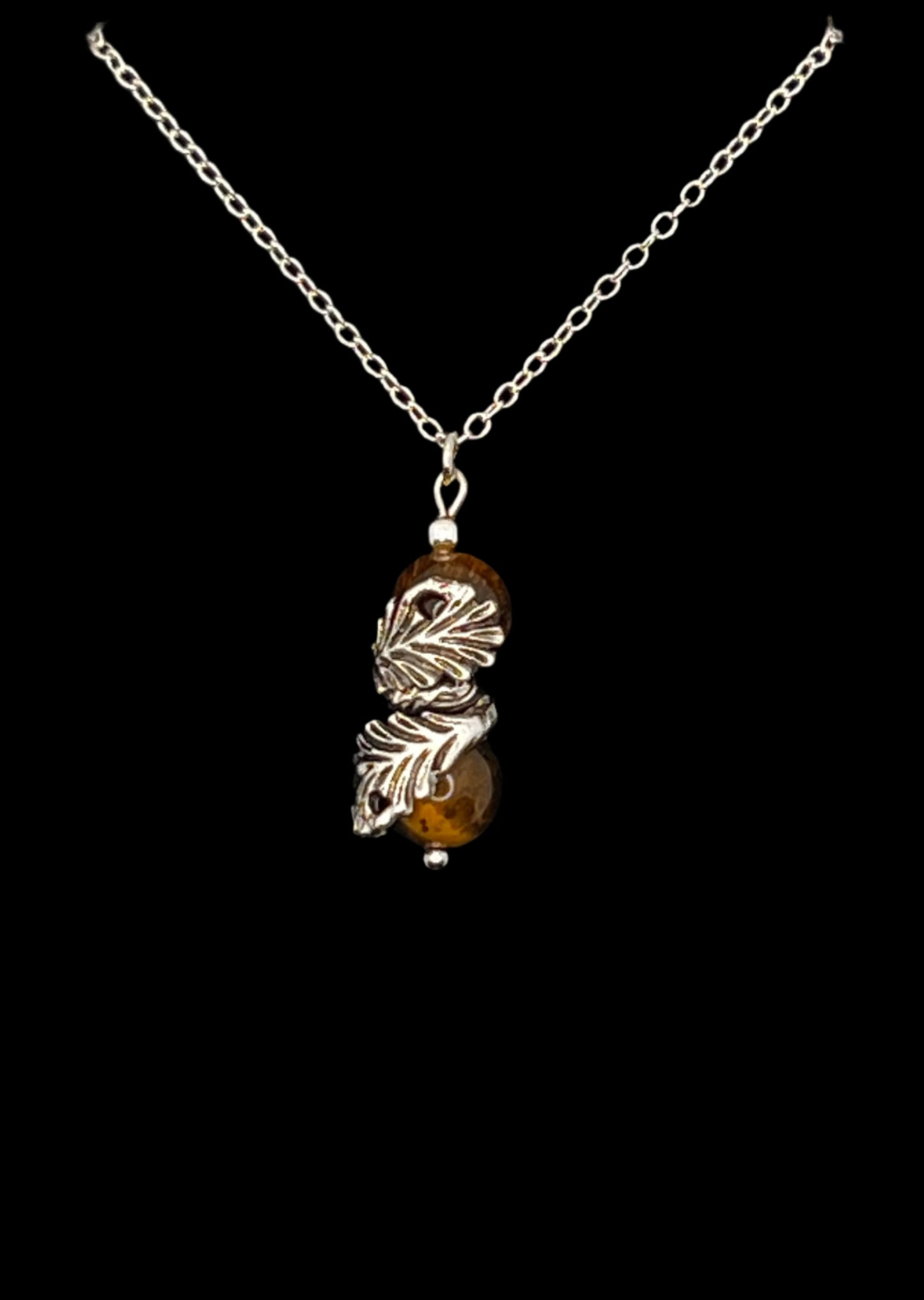Silver Feather Wrapped Tiger Eye Necklace