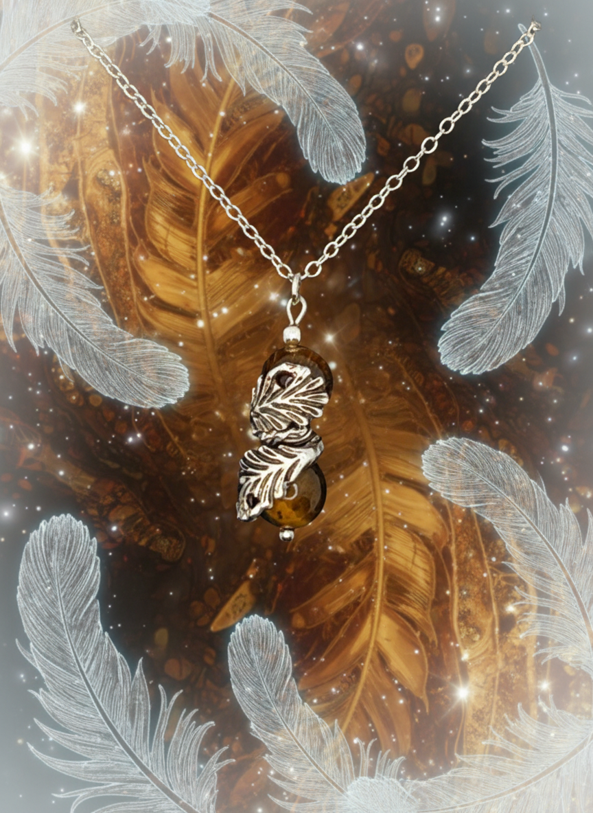 Silver Feather Wrapped Tiger Eye Necklace