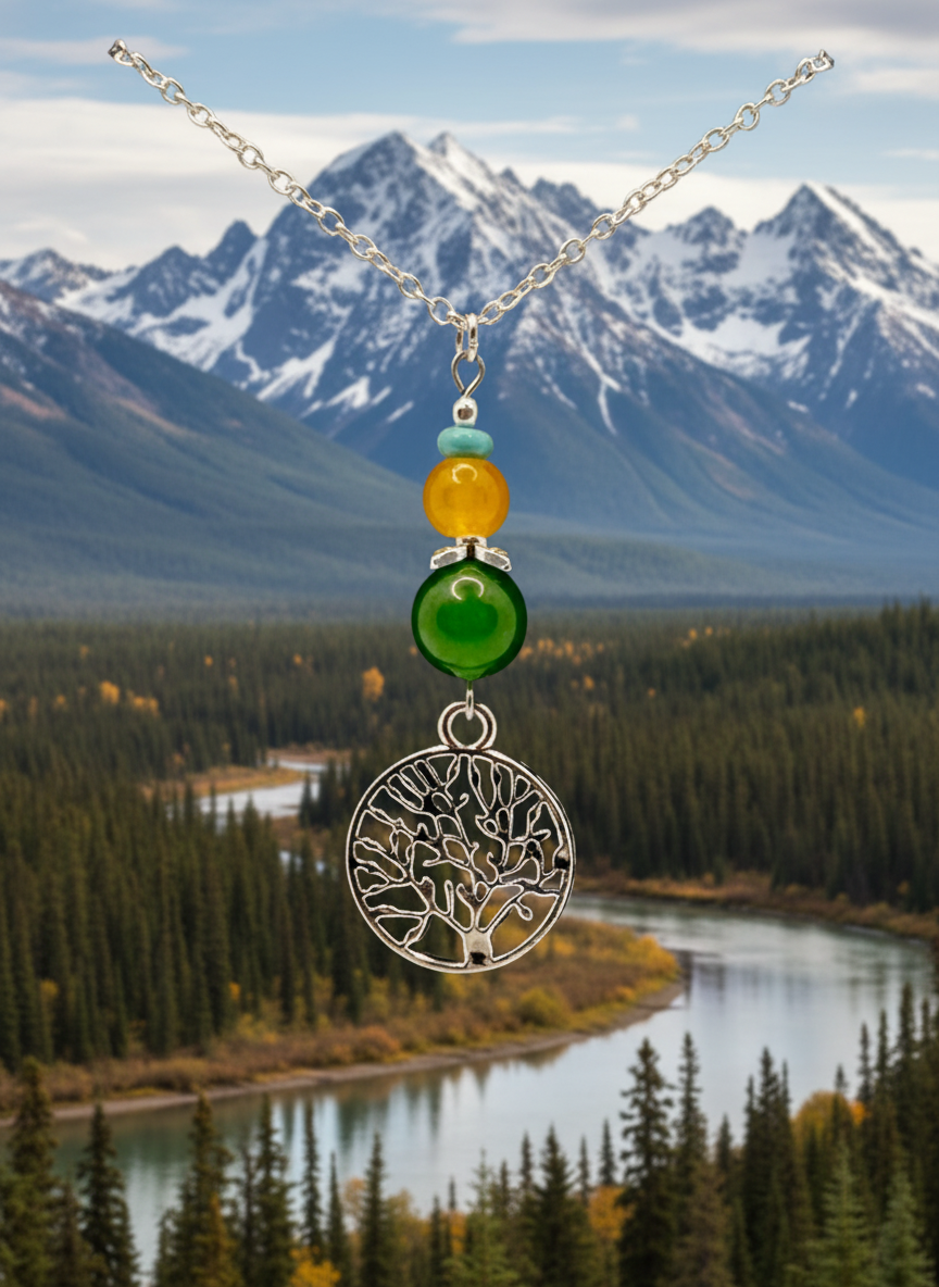 Tree of Life Dangle Necklace (Green, Yellow & Turquoise)