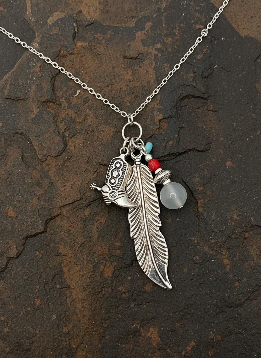 Feather & Boot Necklace